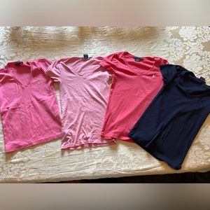 Ralph Lauren Wmen’s Cotton V-Neck Short Sleeve Tee’s pink & navy